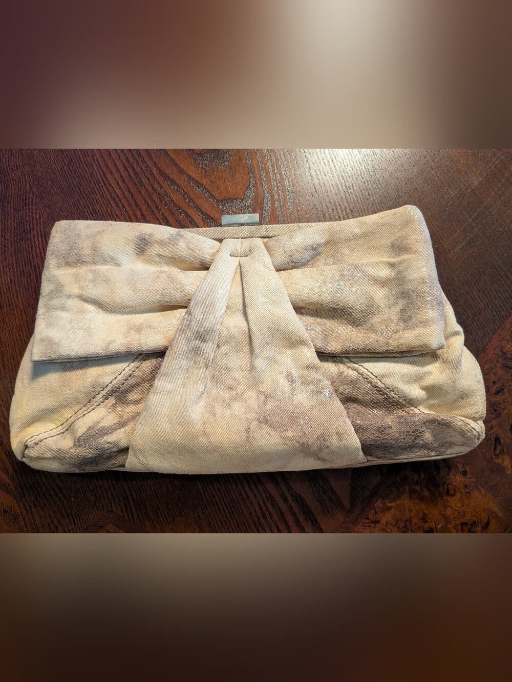 Brown And Taupe Shimmer Tie Dye Heavy Cotton Clutch Bag With Strap